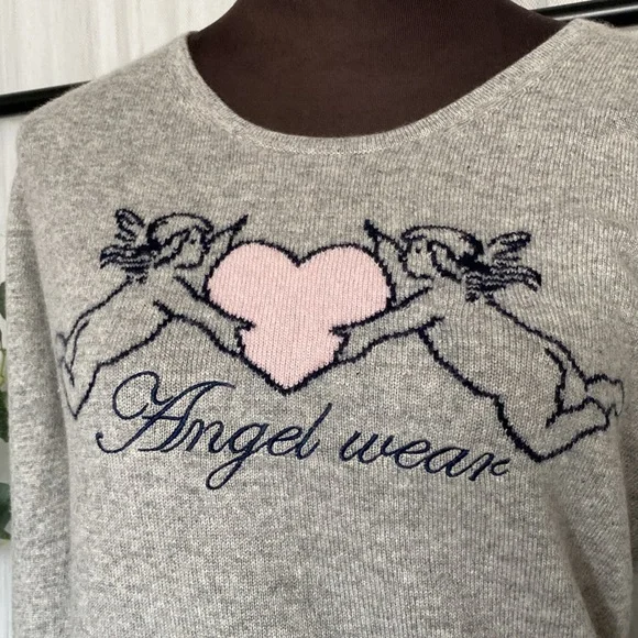 REDUCED FTC 100% (Fair Trade Cashmere) crew pullover sweater heather grey/pink - Picture 3 of 17